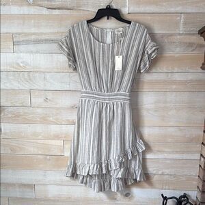 Ava James Striped Ruffle Hem Cotton Dress Size S NWT